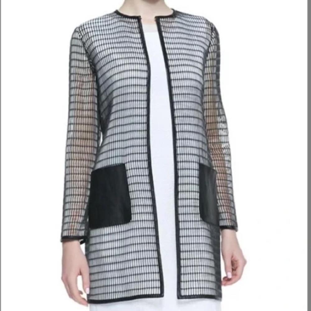 [Elie Tahari] Black Mesh Lamb Leather Duster/Jacket - Size XS NWT